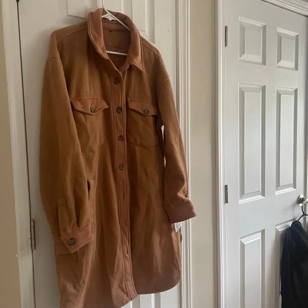 Blank NYC womens "Let's Get Lost" Fleece Blend Shacket, Large, Brown, A61 - Picture 7 of 13